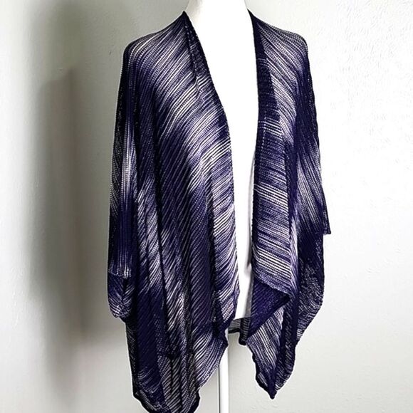 Cejon Navy & White Ombre Cardigan Wrap with Kimono Sleeves, One Size - Picture 2 of 9